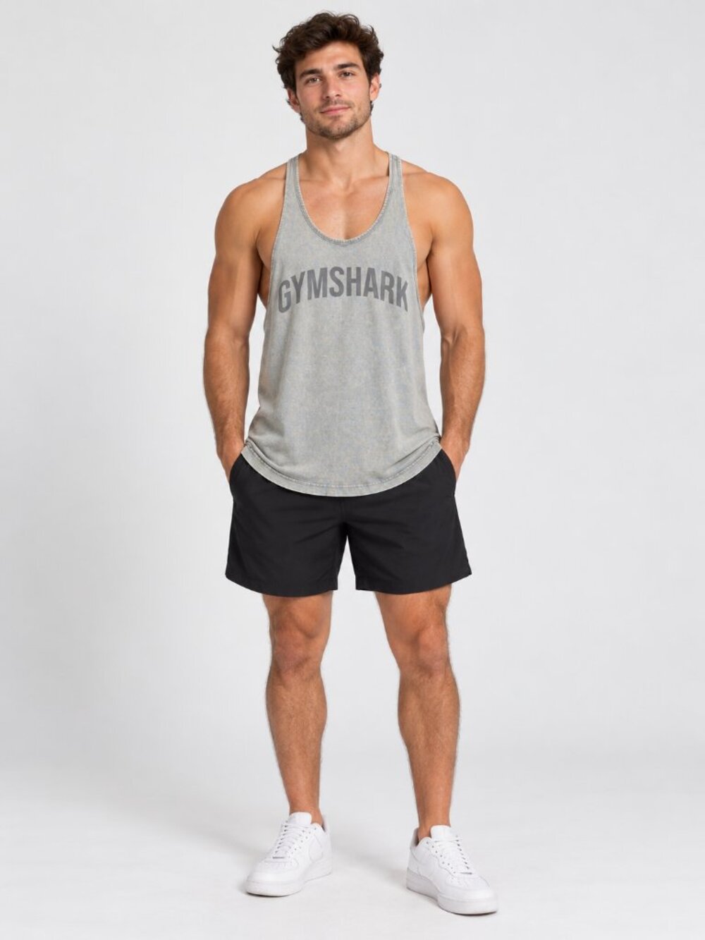 Gymshark Gray Washed Stringer Tank M Cotton Racerback Gym Workout Top